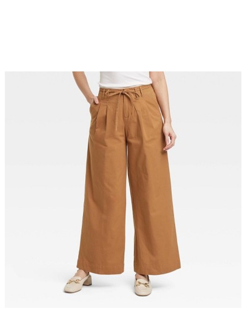 a new day Wide Leg High Rise Chino Paperbag Pants in Camel Brown